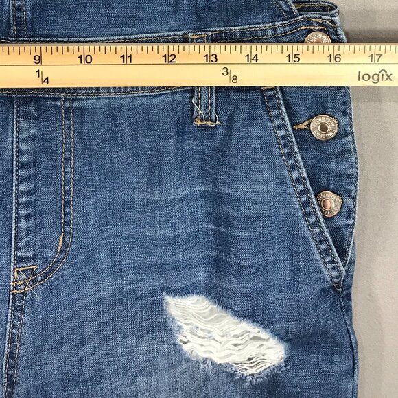 Forever 21 Overalls Womens 28 Blue Denim Jeans Distressed Straight Button Pocket - Picture 13 of 16